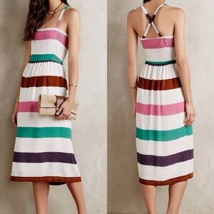 Anthropologie Corey Lynn Carter Sketchbook Striped Criss Cross Midi Dress SZ LG